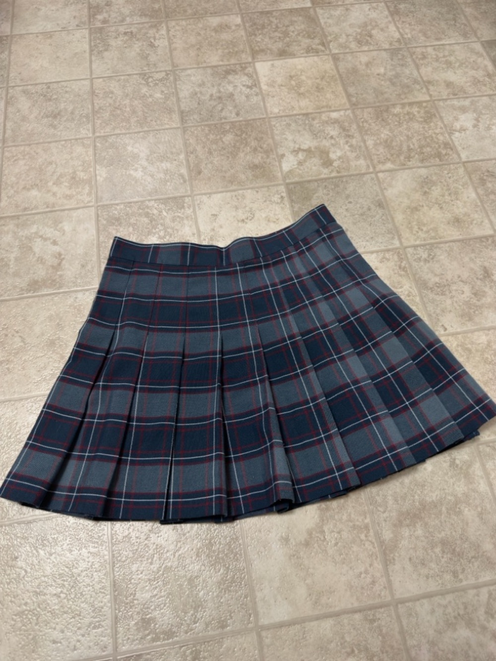 American Apparel Navy and Gray Plaid Pleated Mini Skirt